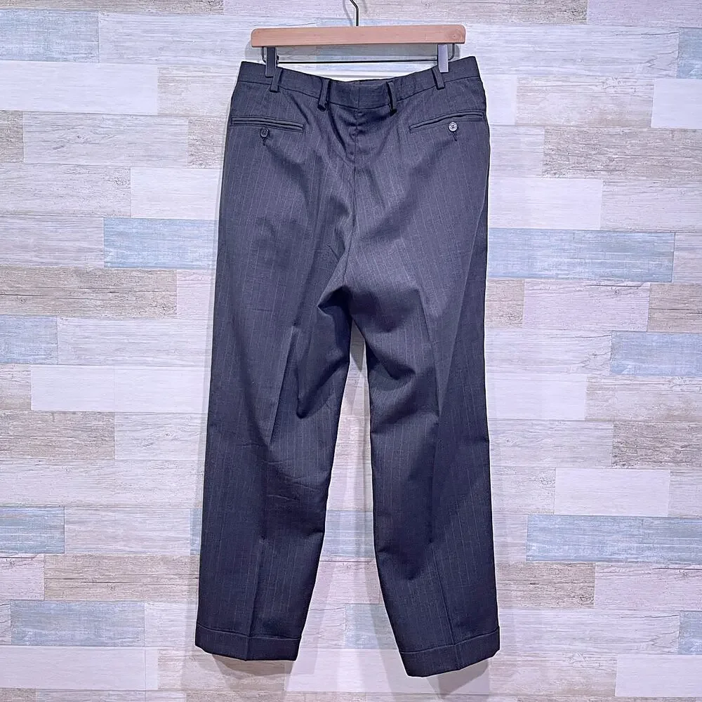 Brooks Brothers Brooksease Wool Suit Gray Stripe Mens 42R Pleated Pants 33W